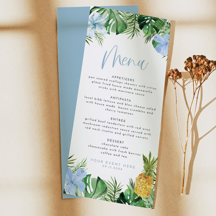 LALANI Tropical Wedding or Baby Shower Menu Cards