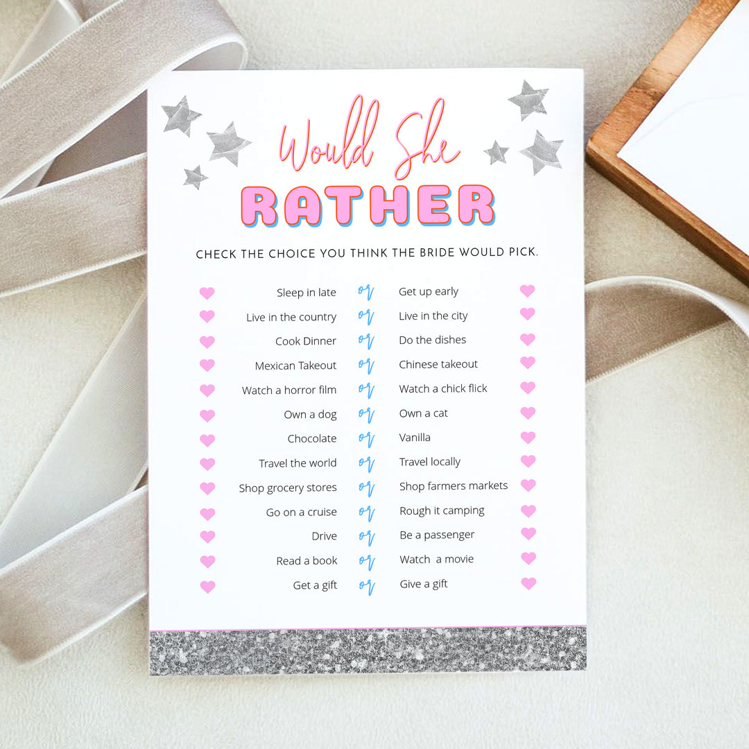DINA  Pink Disco Would She Rather Bridal Shower Game Cards