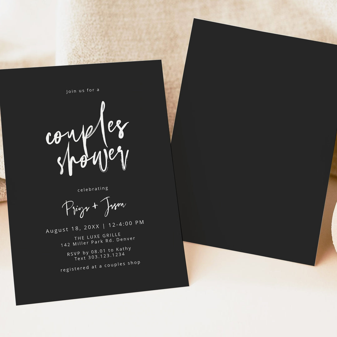 PRIYA Moody Black and White Couples Wedding Shower Invitations
