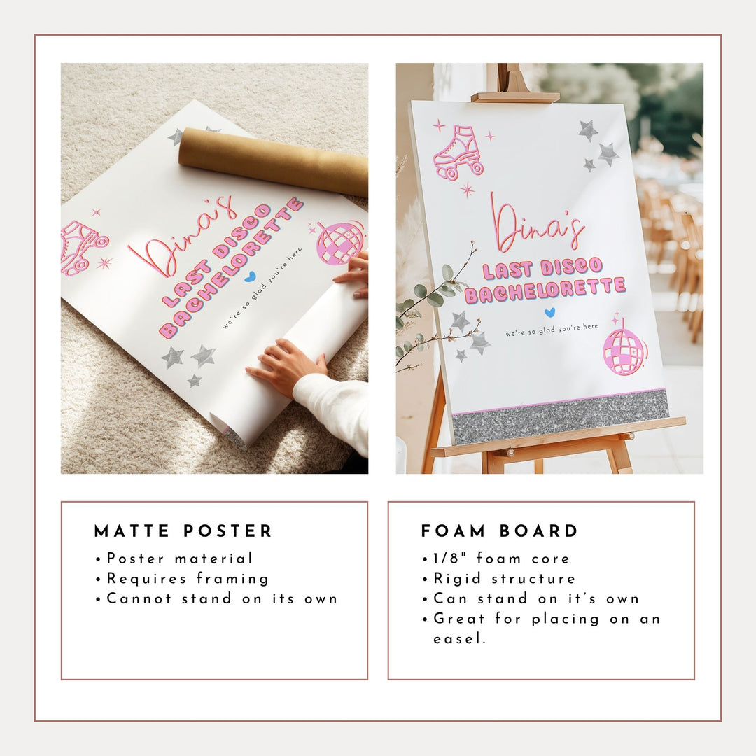 DINA Hot Pink & Glitter Last Disco Bachelorette Welcome Sign