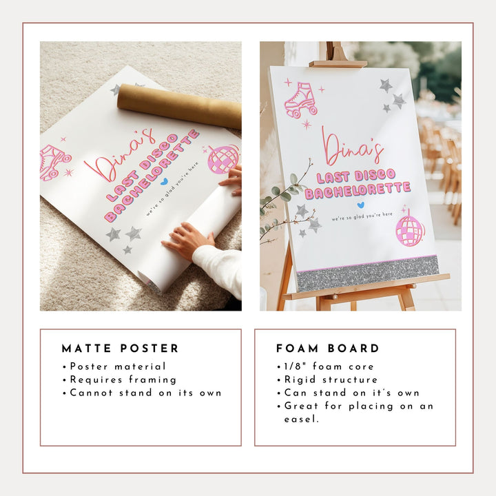 DINA Hot Pink & Glitter Last Disco Bachelorette Welcome Sign