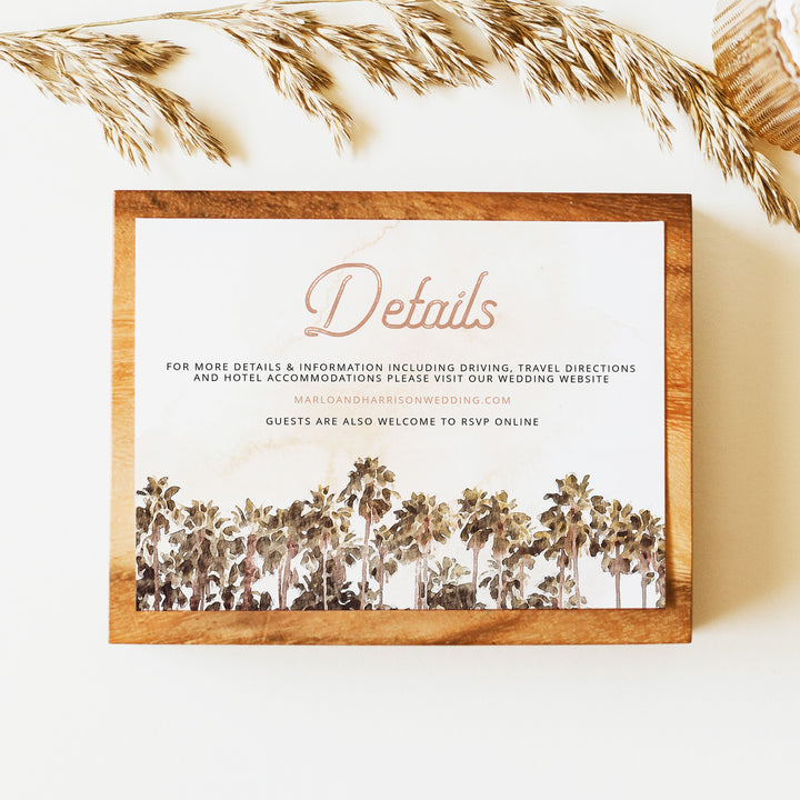 NANI Vintage Coastal Palm Tree Wedding Details Card