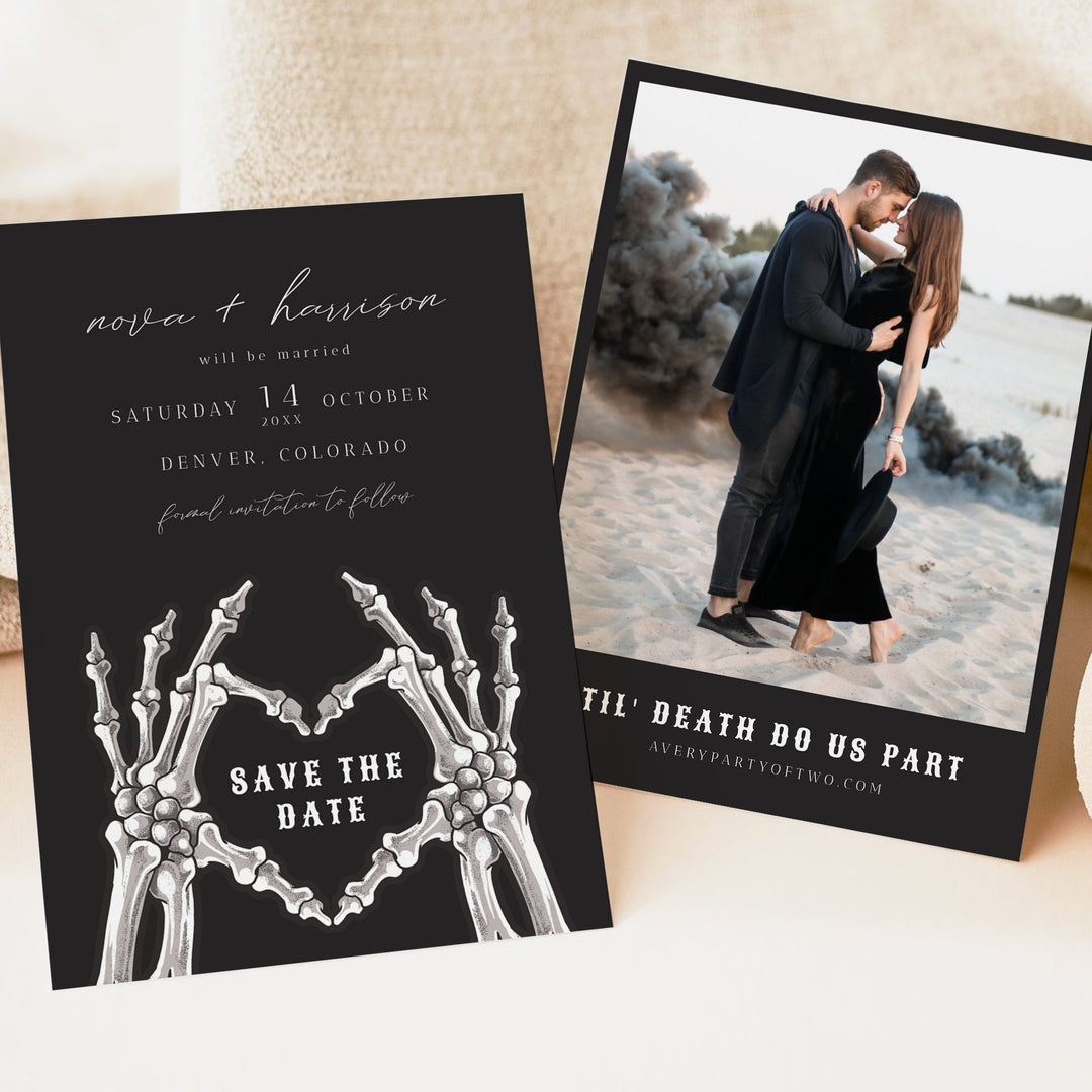 NOVA Black October Wedding Save the Date Cards with Photo
