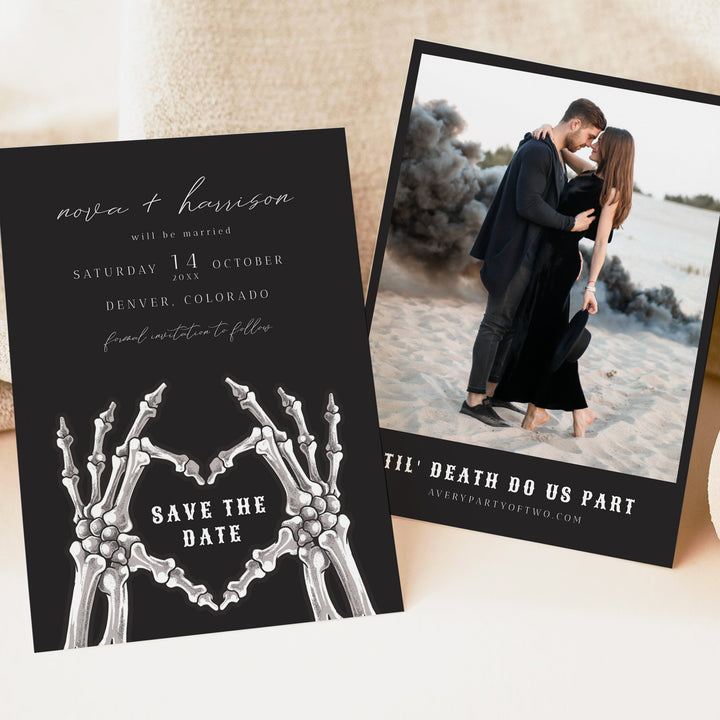 NOVA Black October Wedding Save the Date Cards with Photo