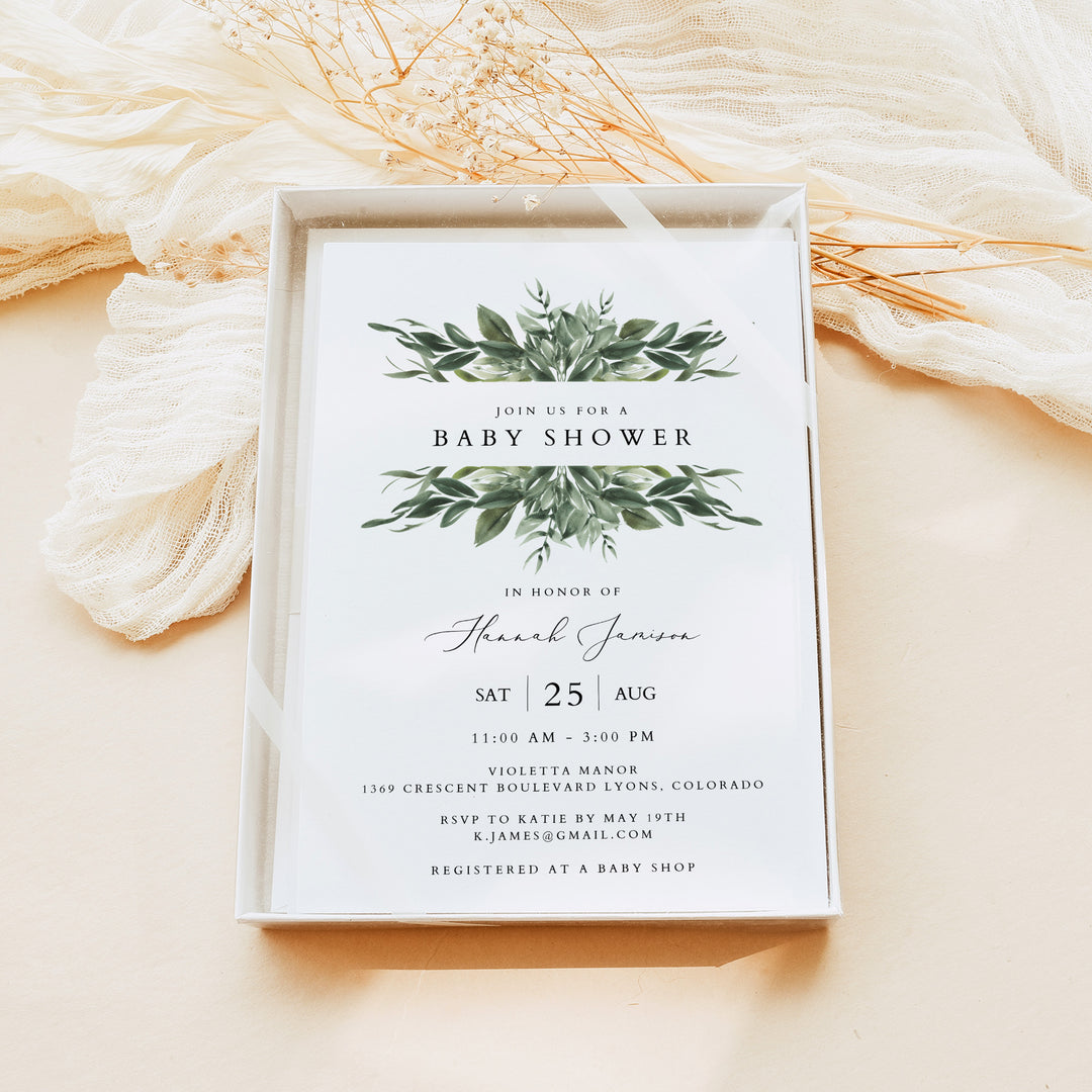 LANA Sage Green Rustic Greenery Baby Shower Invitation Bundle