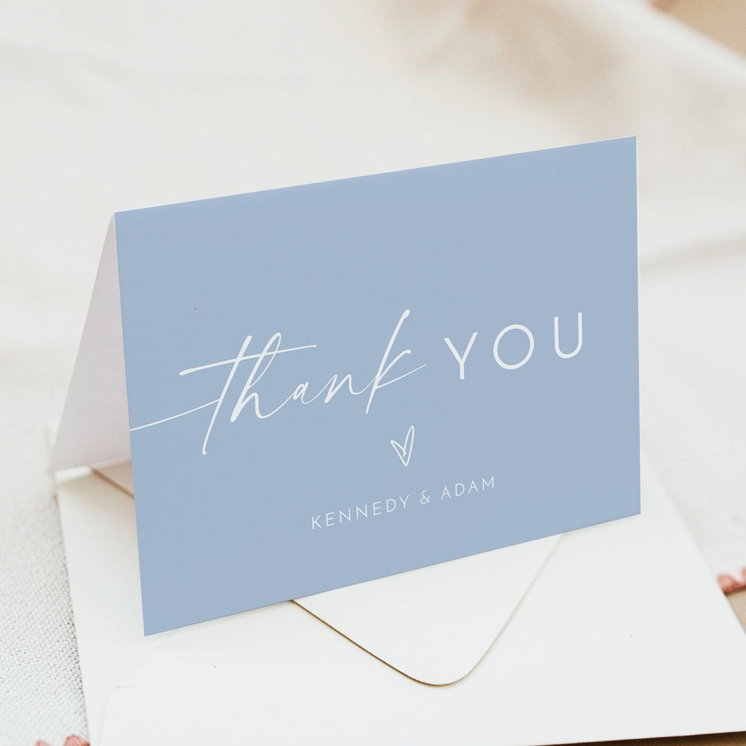 KENNEDY Personalized Dusty Blue Wedding Thank You Card with Envelopes