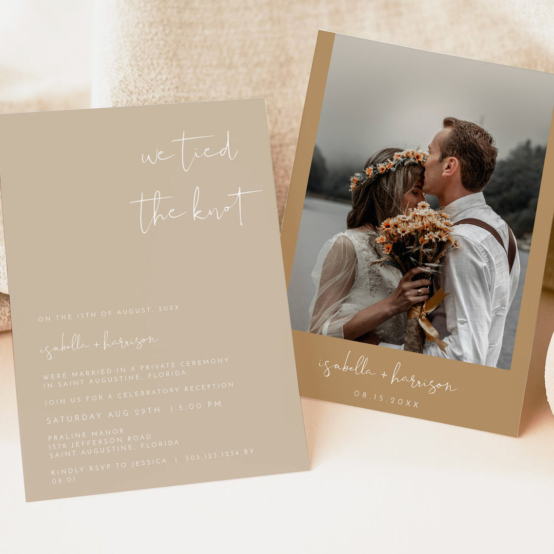 INDIE We Tied the Knot Minimalist Beige Elopement Invitation
