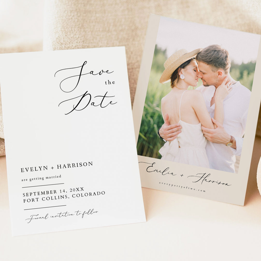 EVELYN Elegant Wedding Save the Date Card with Photo