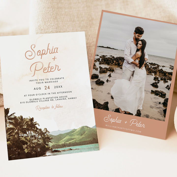 NANI Retro Hawaii Destination Wedding Invitations with Photo
