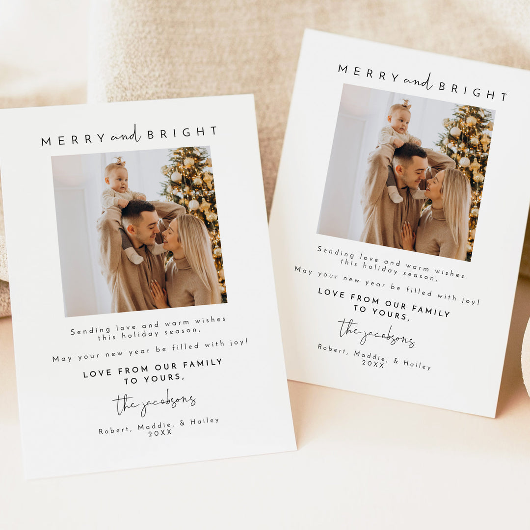 ADELLA Merry and Bright Minimalist Christmas Card with Photo