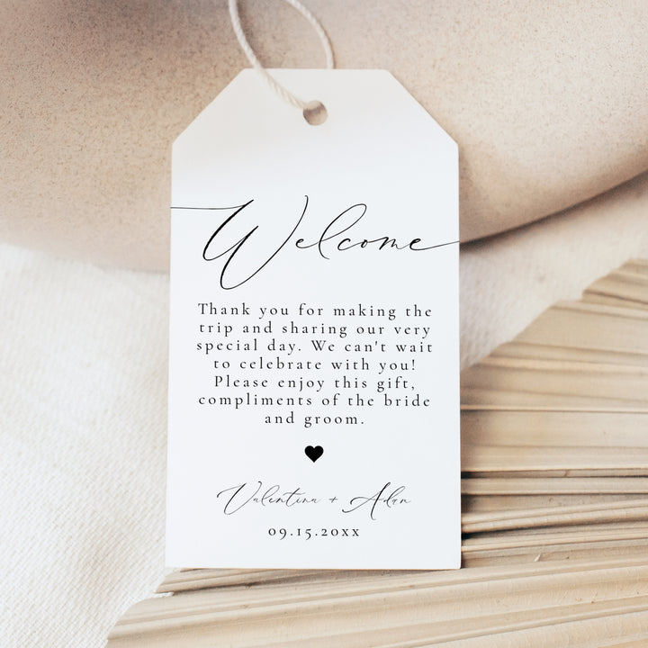 VALENTINA Elegant Calligraphy Script Wedding Welcome Bag Tags