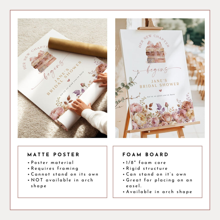 JANE Her New Chapter Begins Boho Floral Bridal Shower Sign