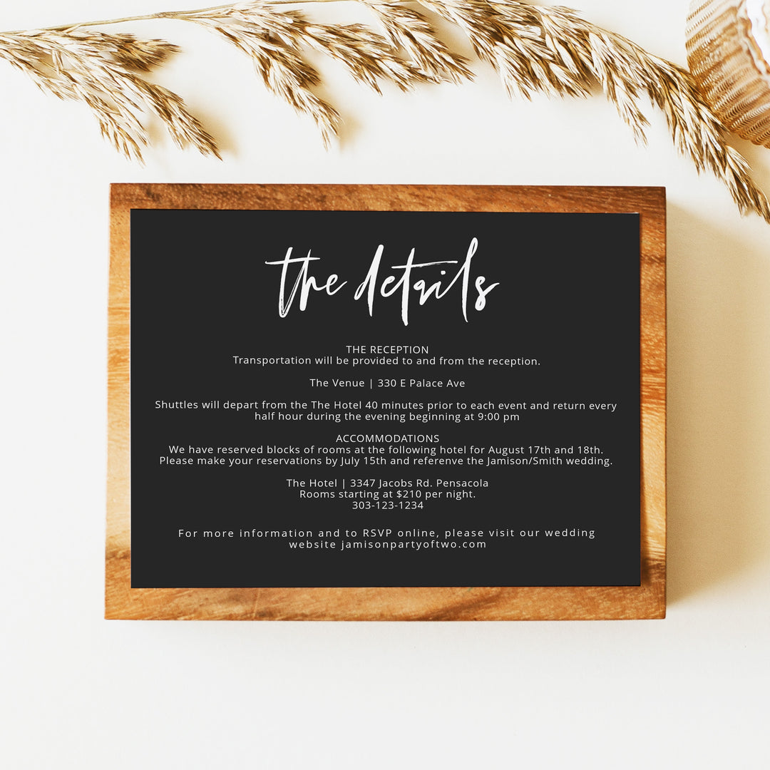 PRIYA Simple Black and White Wedding Details Card