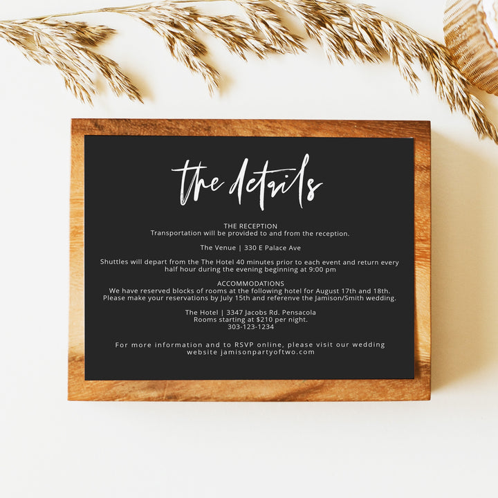 PRIYA Simple Black and White Wedding Details Card
