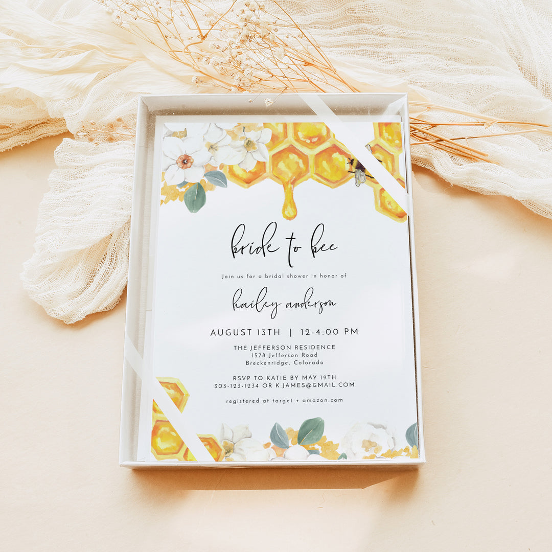 ROMY Bride to Bee Watercolor Bridal Shower Invitation