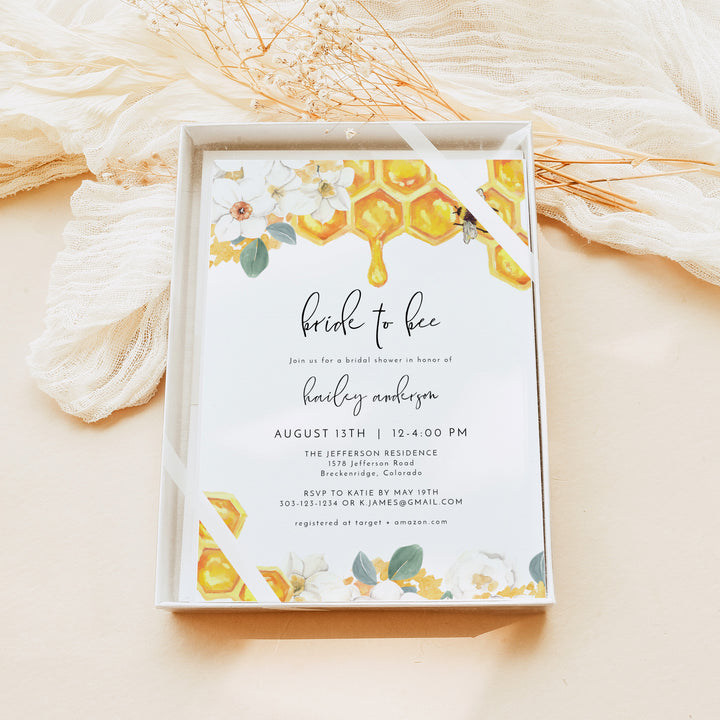 ROMY Bride to Bee Watercolor Bridal Shower Invitation