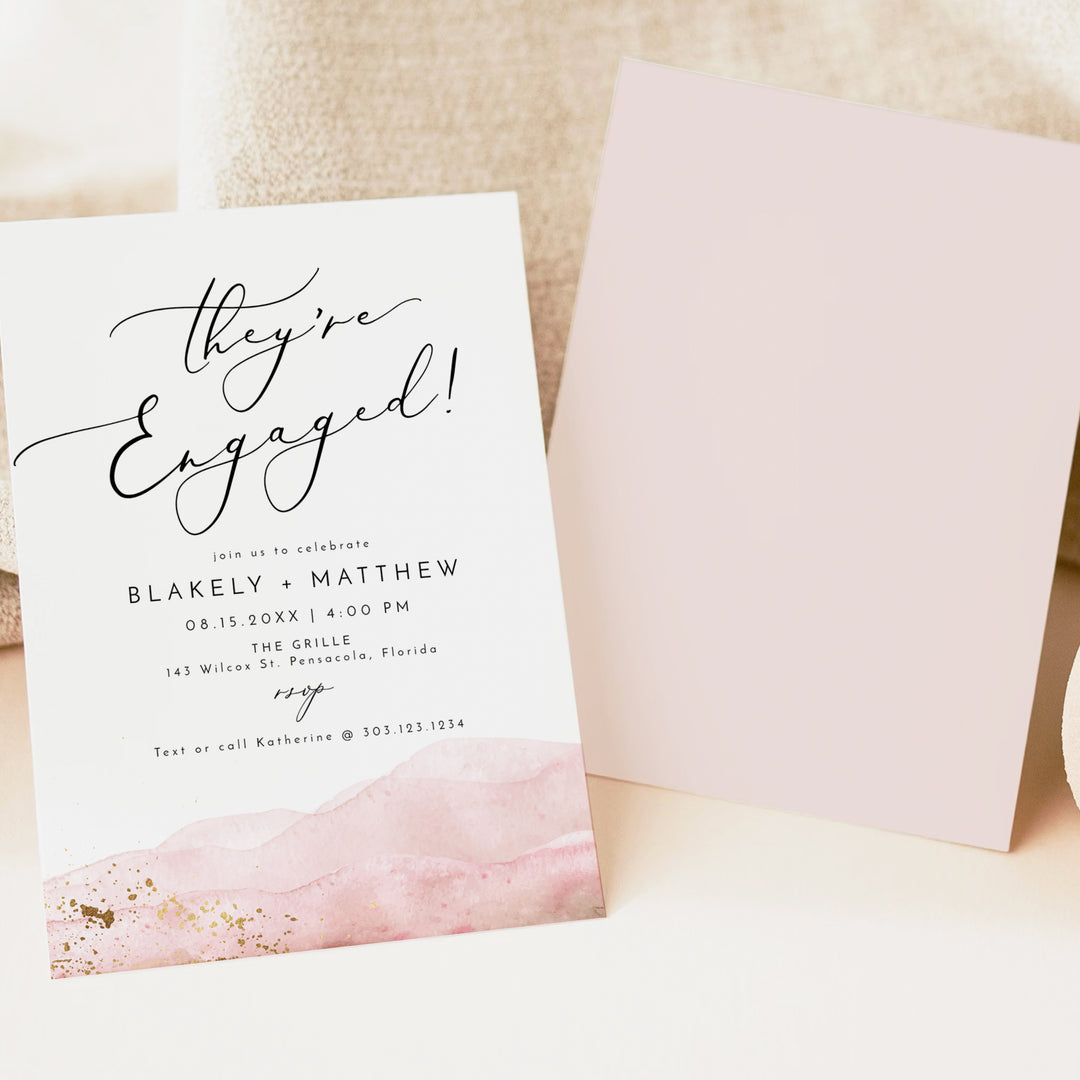 JULIEN They're Engaged Dusty Rose Engagement Party Invitation