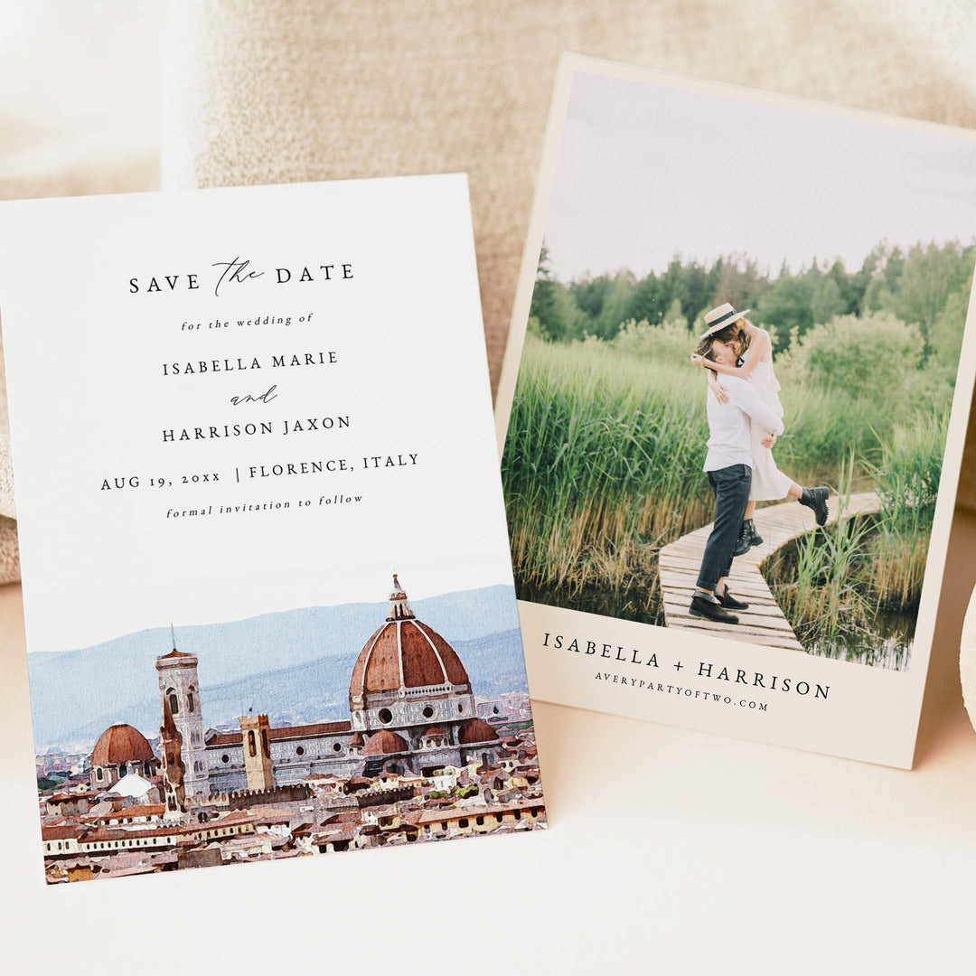 FLORENCE Italy Skyline Watercolor Photo Save the Date Cards