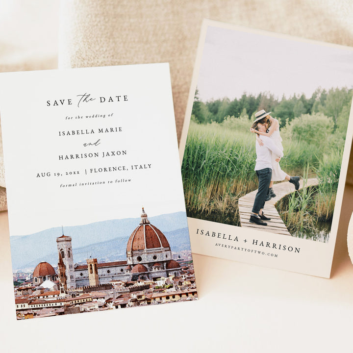 FLORENCE Italy Skyline Watercolor Photo Save the Date Cards