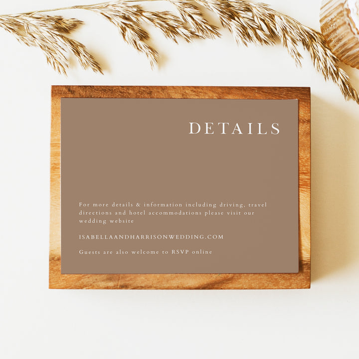 MIA Mocha Brown Boho Wedding Details Card