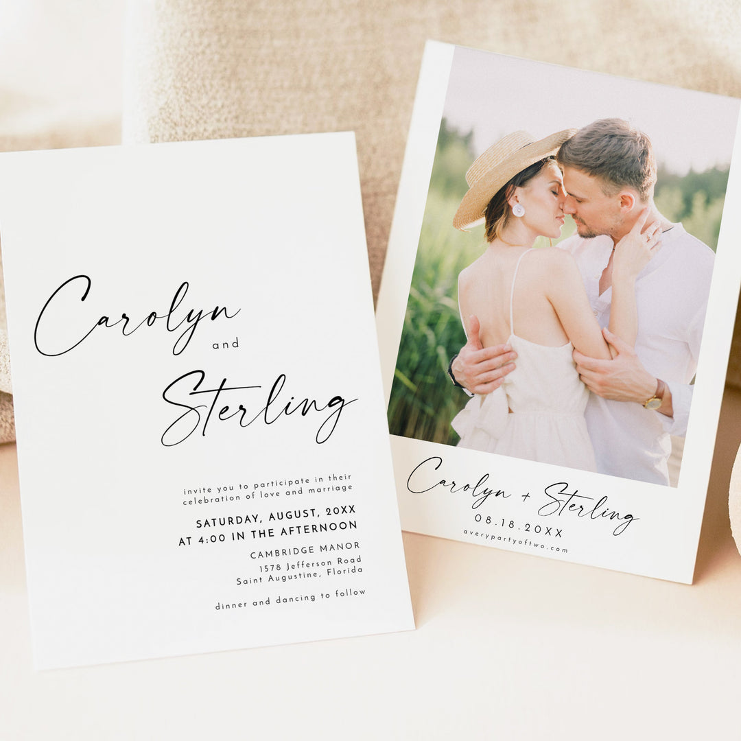 KENNEDY Romantic Calligraphy Wedding Invitation Suite with Photo