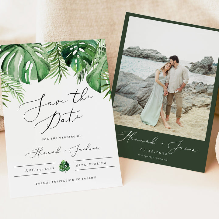 CORA Tropical Destination Wedding Save the Date Cards with Photo