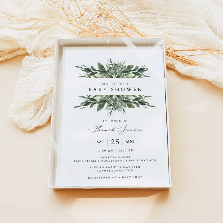 LANA Boho Watercolor Greenery Baby Shower Invitations