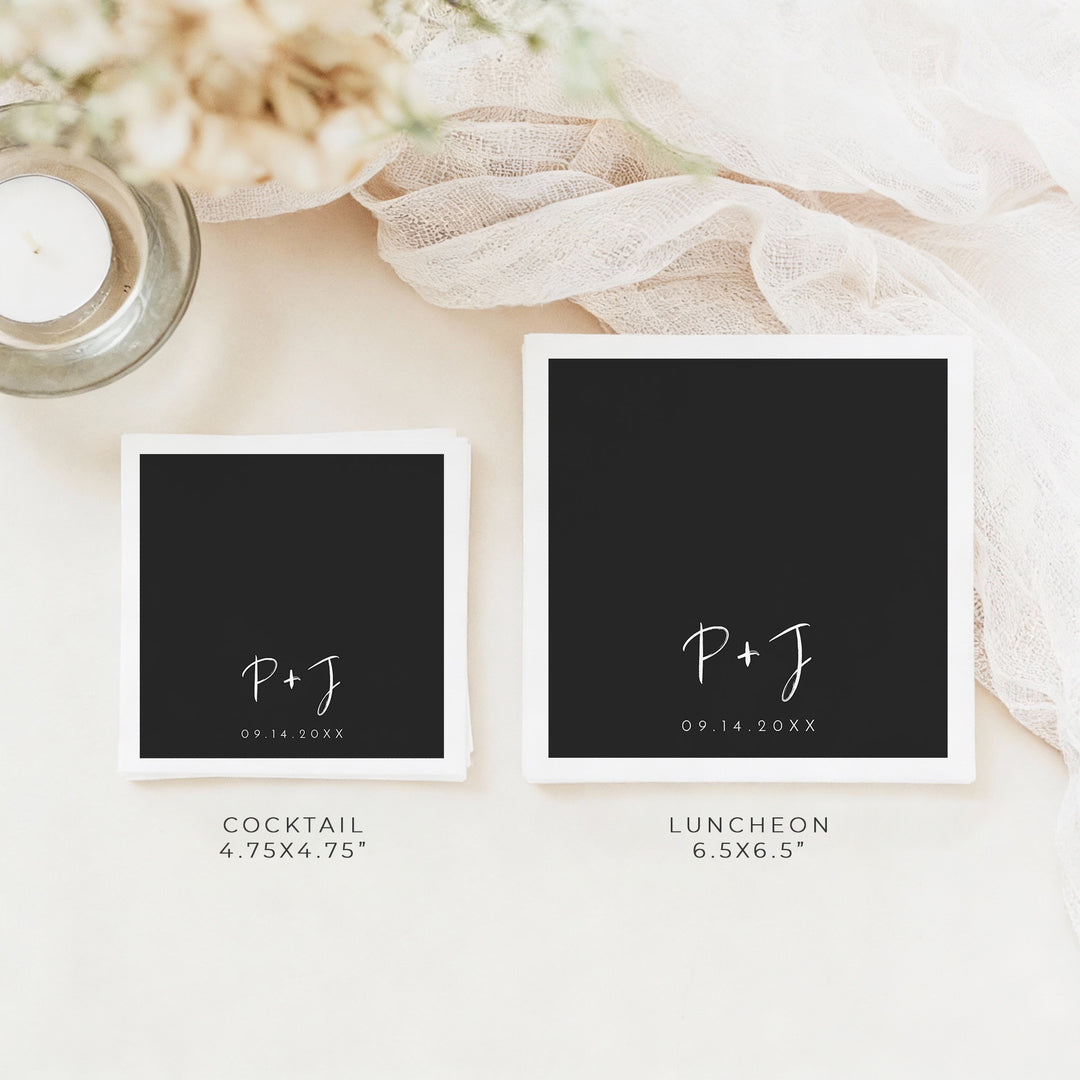PRIYA Simple Black Monogram Wedding Napkins