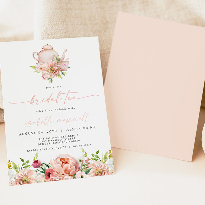 ALICE Elegant Spring Floral Tea Party Bridal Shower Invitations