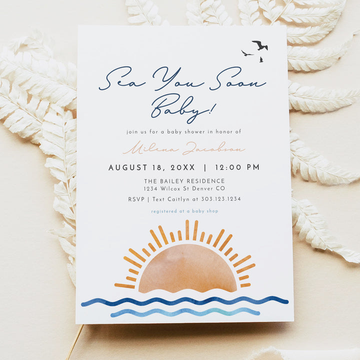 OCEANSIDE Coastal Sea You Soon Baby Shower Invitation with Photo