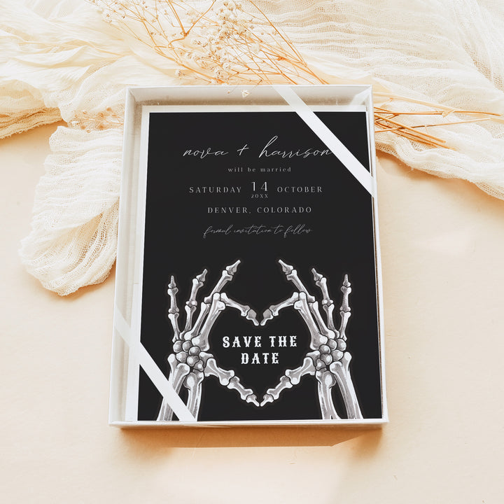 NOVA Black October Wedding Save the Date Cards with Photo