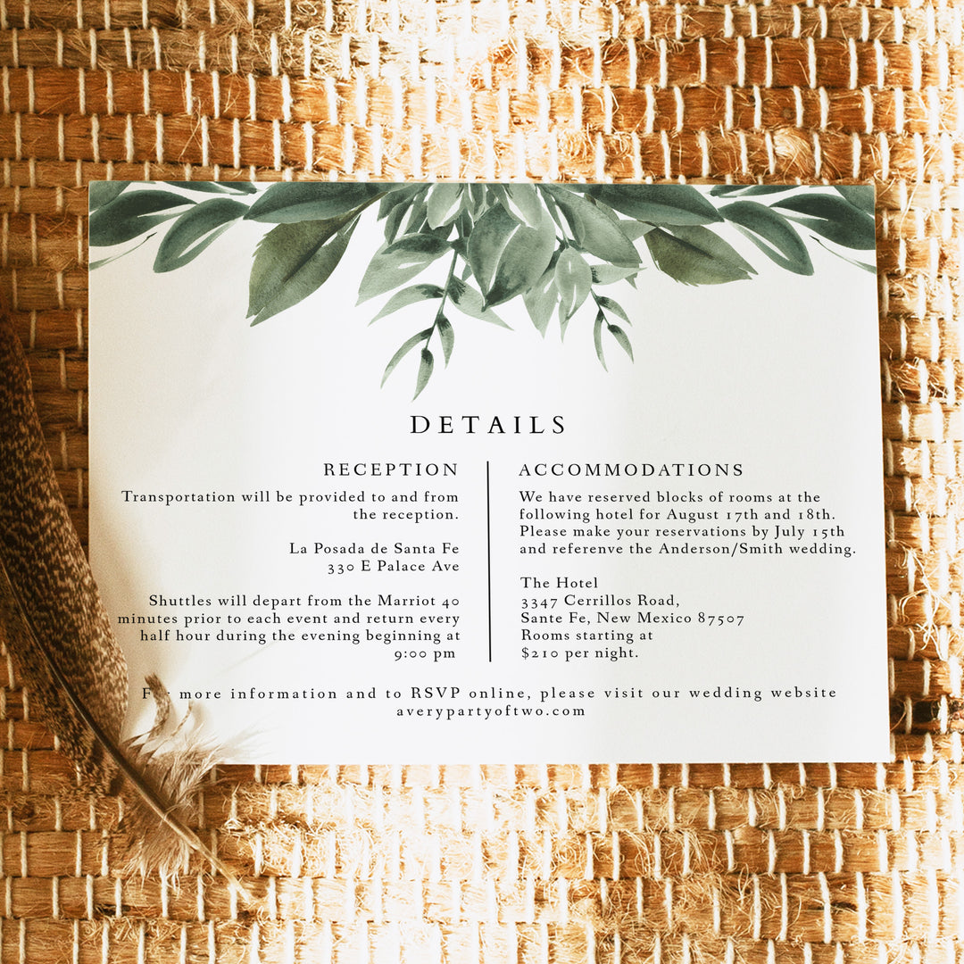 LANA Elegant Greenery Garden Wedding Details Card