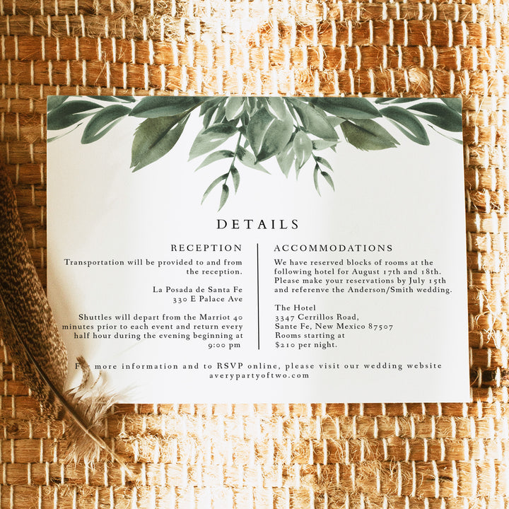 LANA Elegant Greenery Garden Wedding Details Card
