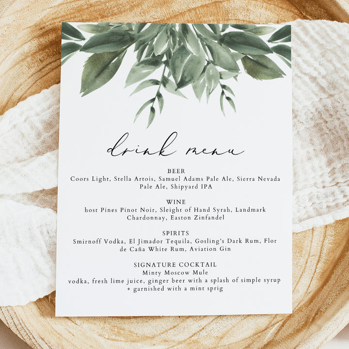 LANA Elegant Signature Drinks Wedding Bar Menu Sign Unframed