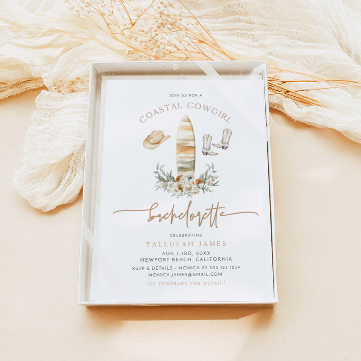TALLULAH Coastal Cowgirl Boho Beach Bachelorette Invitation & Itinerary