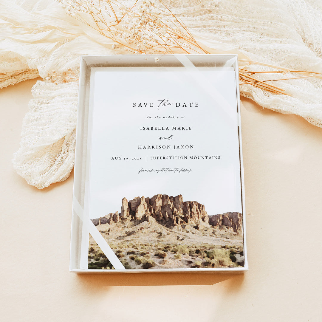 SUPERSTITION MOUNTAIN Desert Wedding Photo Save the Date Cards