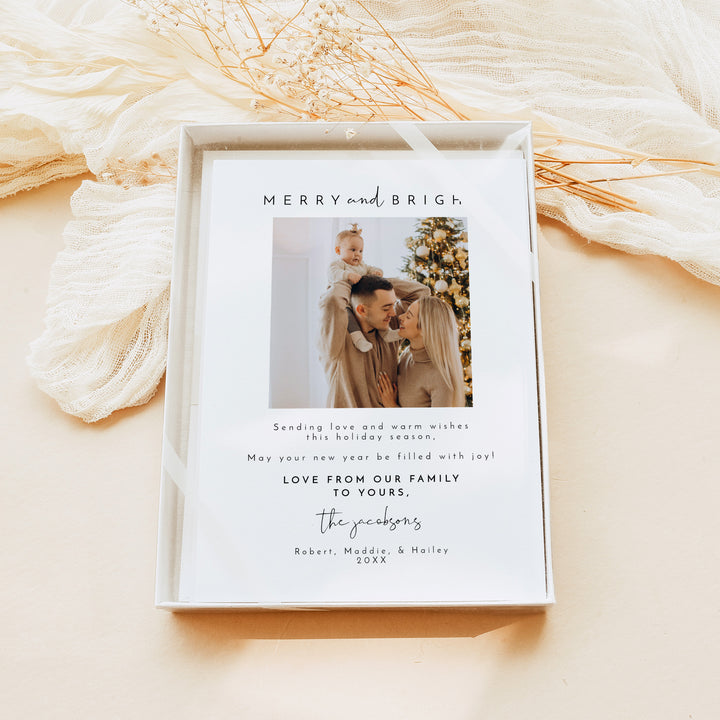 ADELLA Merry and Bright Minimalist Christmas Card with Photo