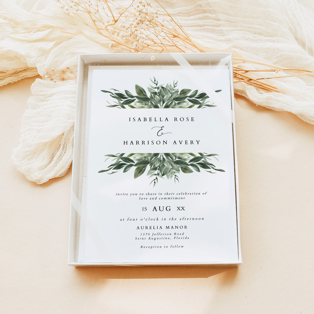 LANA Romantic Sage Green Botanical Photo Wedding Invitation