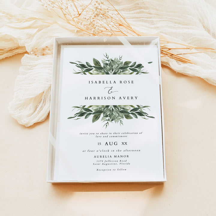 LANA Romantic Sage Green Botanical Photo Wedding Invitation