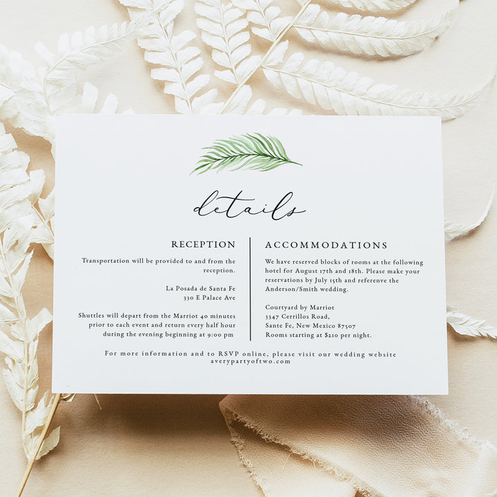 CORA Green Monstera Palm Wedding Invitation Suite with Photo