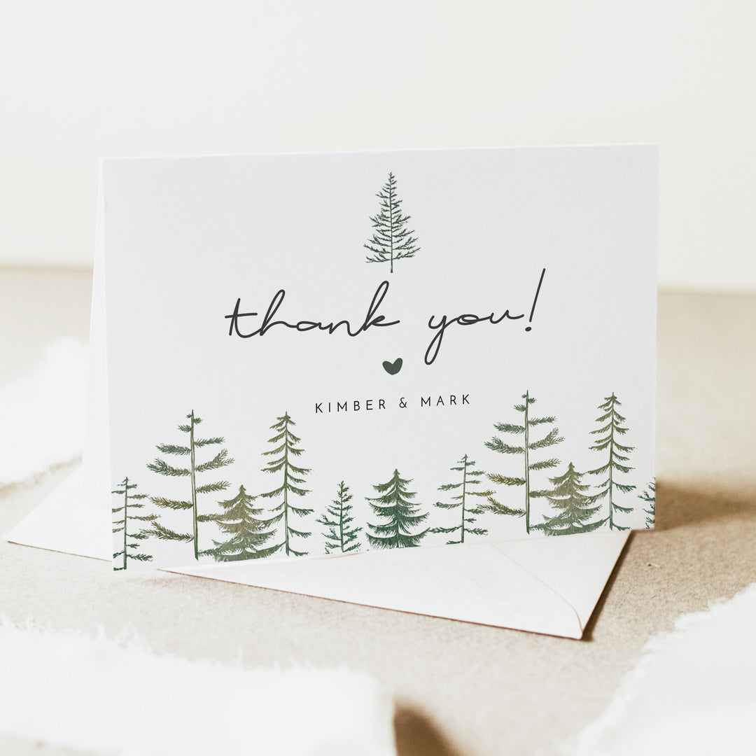 TIMBER Rustic Green Pine Tree Personalized Thank You Cards