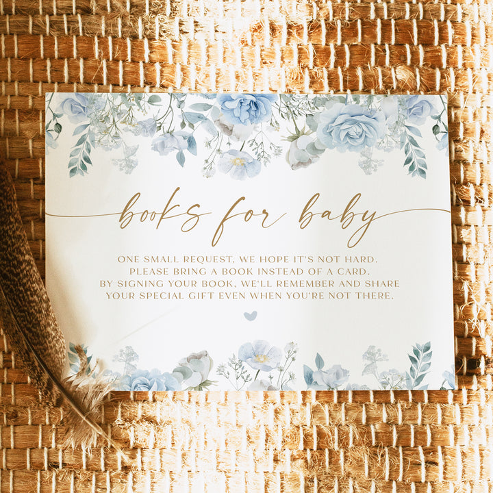FLEUR Dusty Blue Boho Floral Books for Baby Card