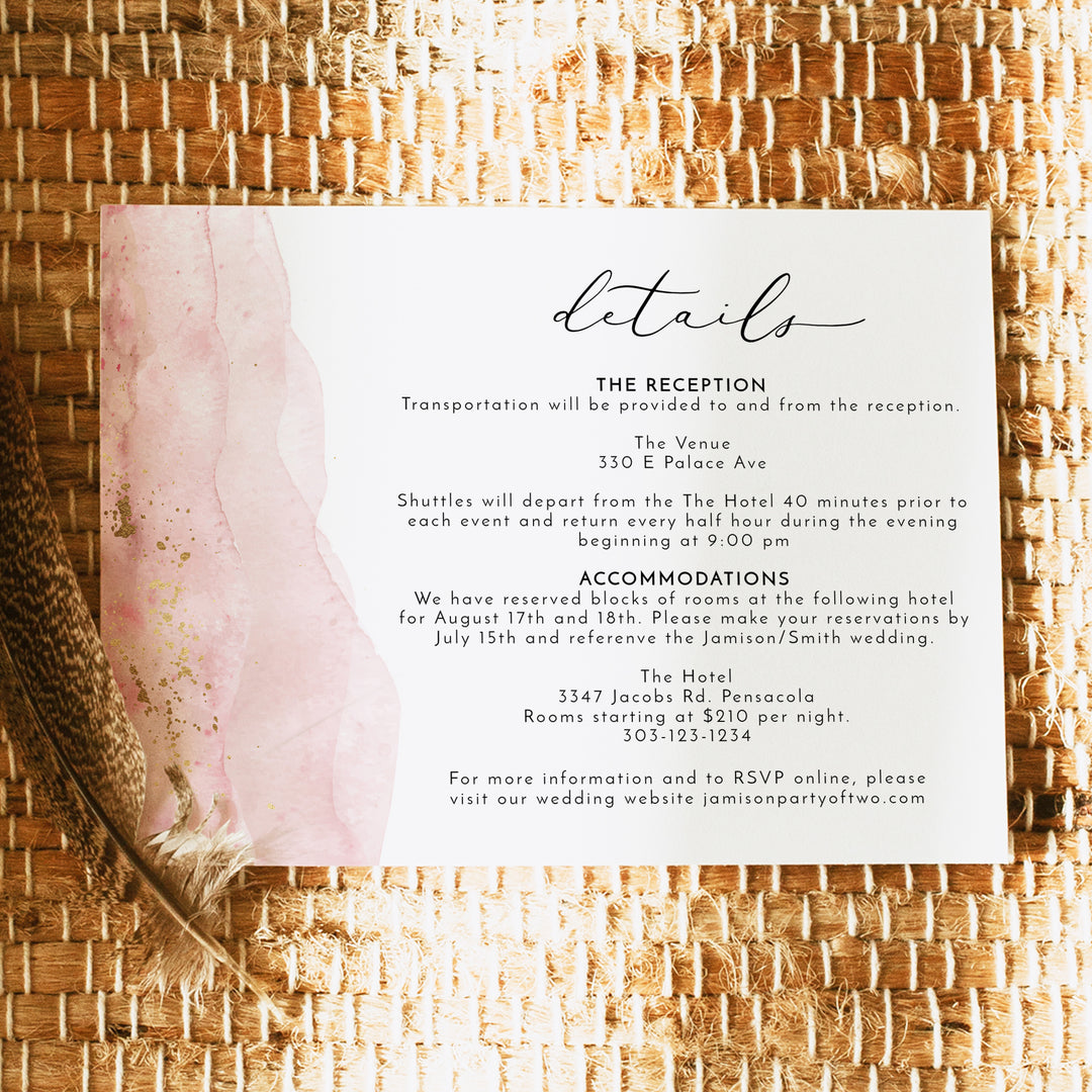 JULIEN Dusty Pink Boho Wedding Details Card