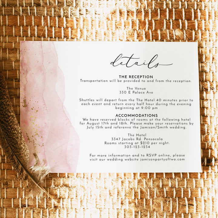 JULIEN Dusty Pink Boho Wedding Details Card