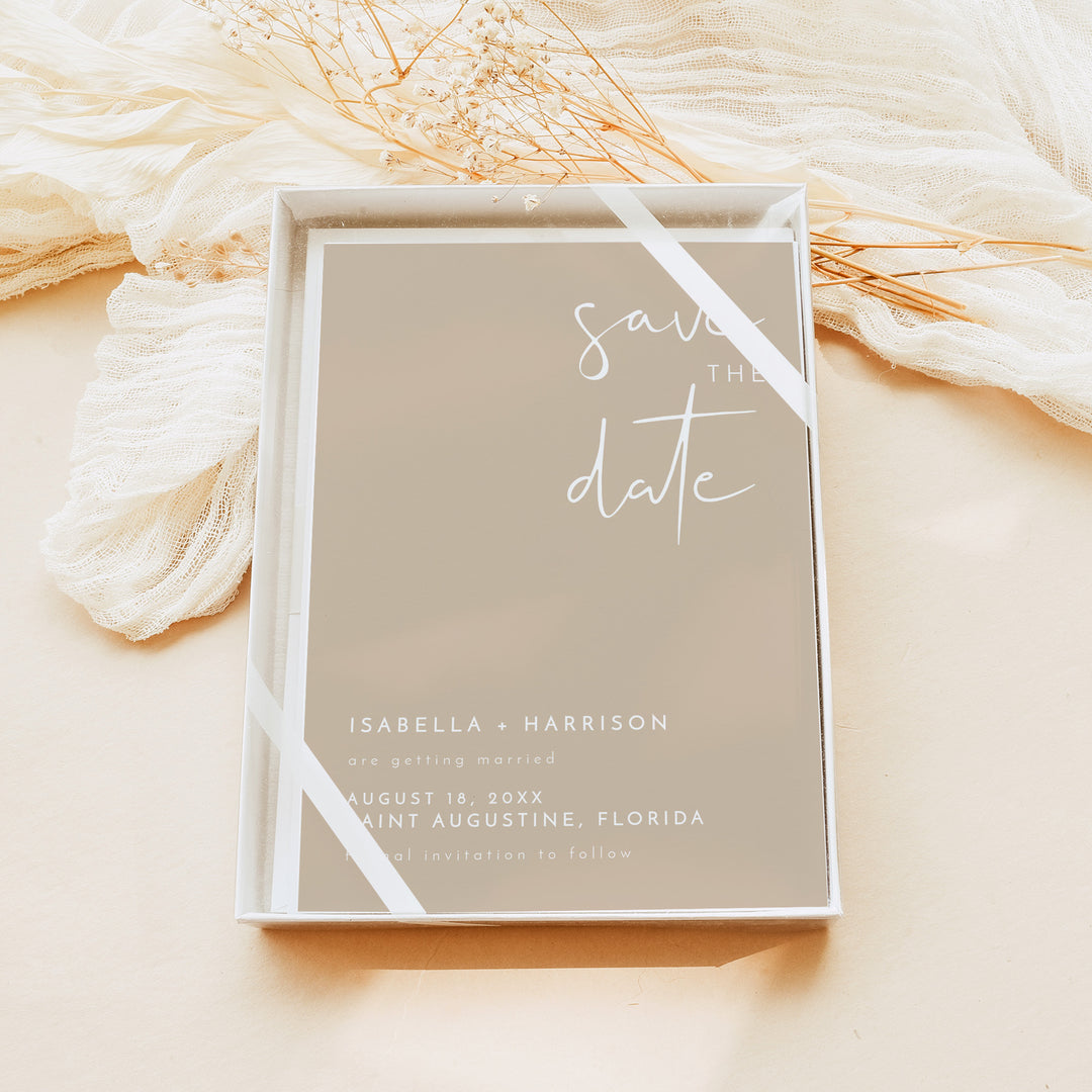 INDIE Beige Boho Wedding Photo Save the Date Cards