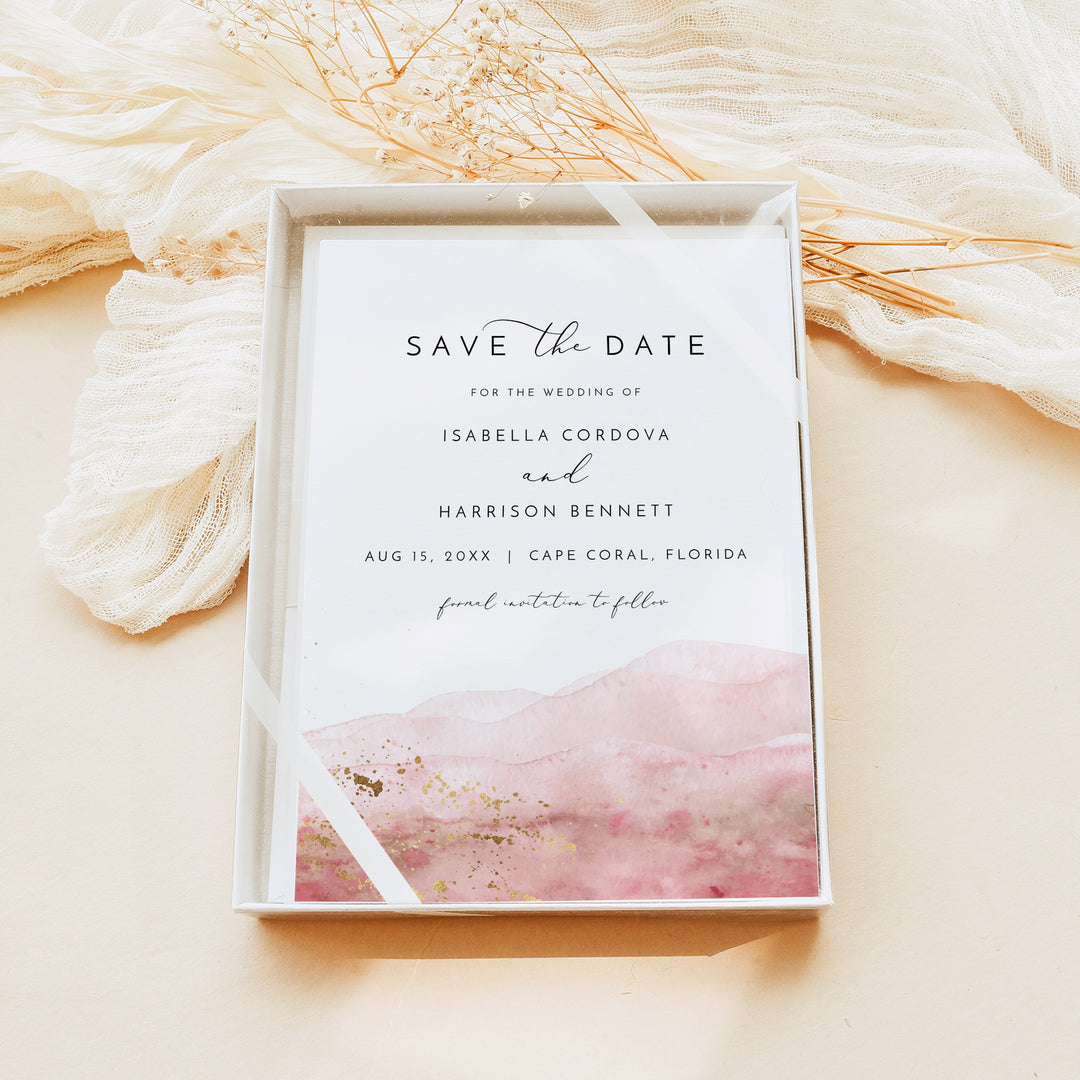 JULIEN Elegant Pink Wedding Save the Date Photo Invitation