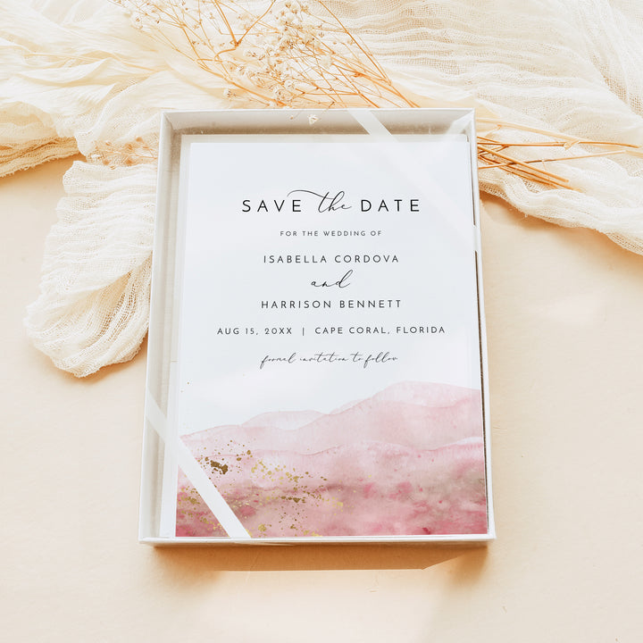 JULIEN Elegant Pink Wedding Save the Date Photo Invitation