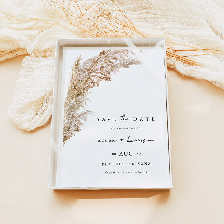 CIERA Dry Pampas Grass Rustic Wedding Save the Date Cards with Photo