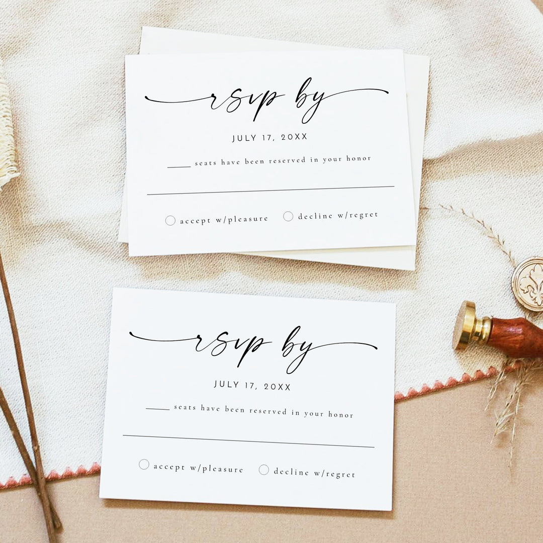 BLAIR Black and White Minimalist Wedding RSVP Cards with Envelopes