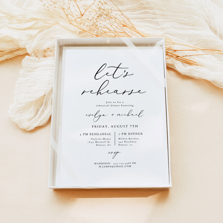 EVELYN Let's Rehearse Simple Wedding Rehearsal Dinner Invitations